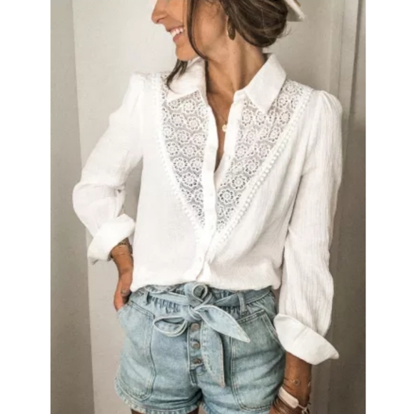 🔥New boutique lace spliced cotton top - Picture 2 of 12